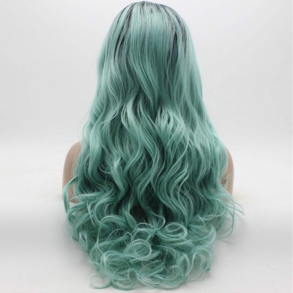 ?26” BLUE GREEN OMBRÉ CURLY  LACE FRONT WIG *NWT* main image 4